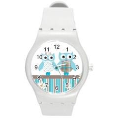 Owl Animal Daisy Flower Stripes Round Plastic Sport Watch (m) by Sapixe