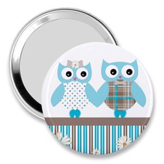 Owl Animal Daisy Flower Stripes 3  Handbag Mirrors by Sapixe