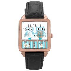 Owl Animal Daisy Flower Stripes Rose Gold Leather Watch  by Sapixe