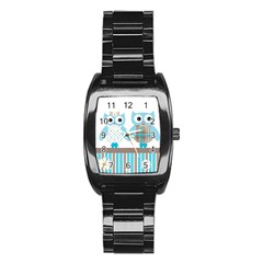 Owl Animal Daisy Flower Stripes Stainless Steel Barrel Watch by Sapixe