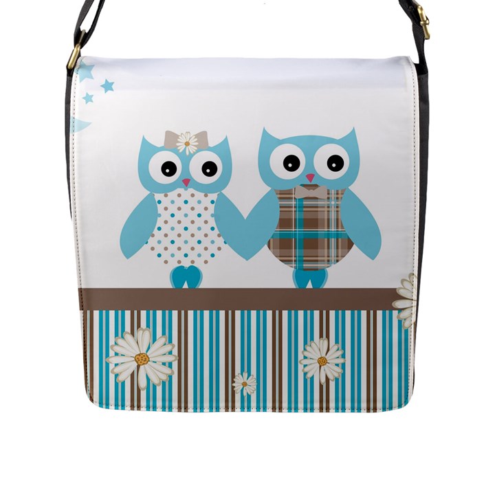 Owl Animal Daisy Flower Stripes Flap Messenger Bag (L) 