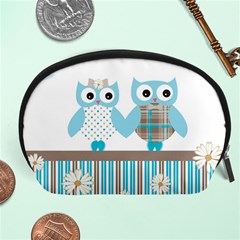 Owl Animal Daisy Flower Stripes Accessory Pouches (large)  by Sapixe