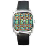 Pop Art Abstract Design Pattern Square Metal Watch Front