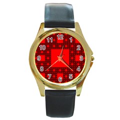 Sierpinski Carpet Plane Fractal Round Gold Metal Watch by Sapixe