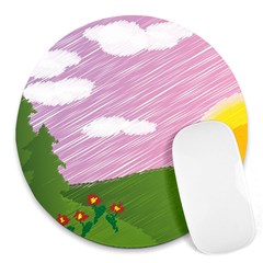 Pine Trees Trees Sunrise Sunset Round Mousepads by Sapixe