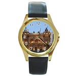 Municipal Theatre Of Sao Paulo Brazil Round Gold Metal Watch Front