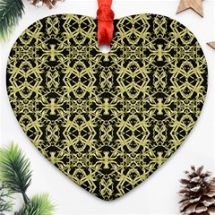 Golden Ornate Intricate Pattern Heart Ornament (two Sides) by dflcprints