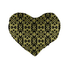 Golden Ornate Intricate Pattern Standard 16  Premium Heart Shape Cushions by dflcprints