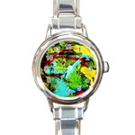 Yellow Dolphins   Blue Lagoon 6 Round Italian Charm Watch Front