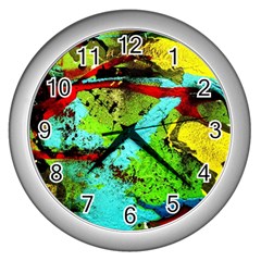 Yellow Dolphins   Blue Lagoon 6 Wall Clocks (silver)  by bestdesignintheworld