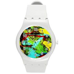 Yellow Dolphins   Blue Lagoon 6 Round Plastic Sport Watch (m) by bestdesignintheworld