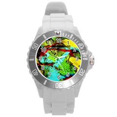 Yellow Dolphins   Blue Lagoon 6 Round Plastic Sport Watch (l) by bestdesignintheworld