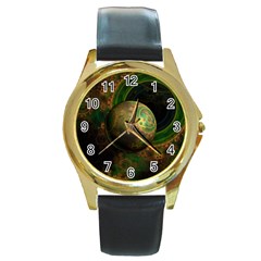 Tiktok s Four-dimensional Steampunk Time Contraption Round Gold Metal Watch by jayaprime