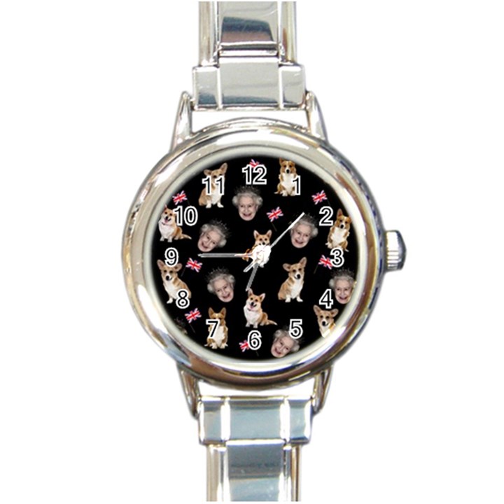 Queen Elizabeth s corgis pattern Round Italian Charm Watch