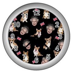 Queen Elizabeth s Corgis Pattern Wall Clocks (silver)  by Valentinaart