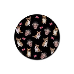 Queen Elizabeth s Corgis Pattern Rubber Coaster (round)  by Valentinaart