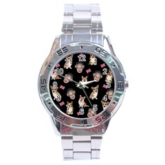 Queen Elizabeth s Corgis Pattern Stainless Steel Analogue Watch by Valentinaart