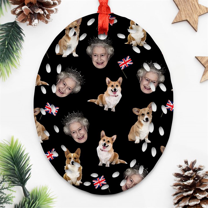 Queen Elizabeth s corgis pattern Ornament (Oval Filigree)