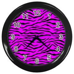 Hot Neon Pink And Black Tiger Stripes Wall Clocks (black) by PodArtist