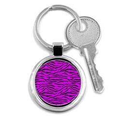 Hot Neon Pink And Black Tiger Stripes Key Chains (round)  by PodArtist