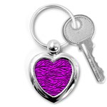 Hot Neon Pink and Black Tiger Stripes Key Chains (Heart)  Front