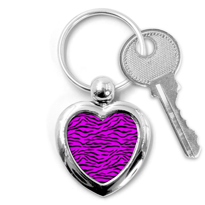 Hot Neon Pink and Black Tiger Stripes Key Chains (Heart) 