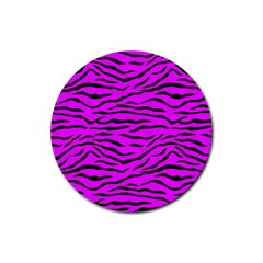 Hot Neon Pink And Black Tiger Stripes Rubber Round Coaster (4 Pack)  by PodArtist