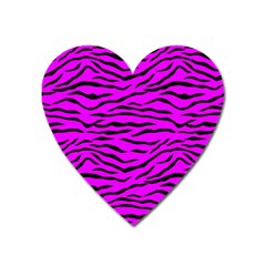 Hot Neon Pink And Black Tiger Stripes Heart Magnet by PodArtist