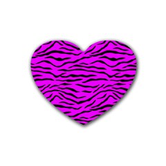 Hot Neon Pink And Black Tiger Stripes Rubber Coaster (heart)  by PodArtist