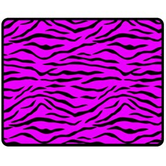 Hot Neon Pink And Black Tiger Stripes Fleece Blanket (medium)  by PodArtist