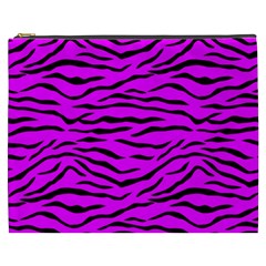 Hot Neon Pink And Black Tiger Stripes Cosmetic Bag (xxxl)  by PodArtist