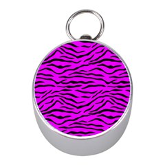 Hot Neon Pink And Black Tiger Stripes Mini Silver Compasses by PodArtist