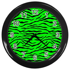 Bright Neon Green And Black Tiger Stripes  Wall Clocks (black) by PodArtist