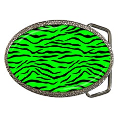 Bright Neon Green And Black Tiger Stripes  Belt Buckles by PodArtist