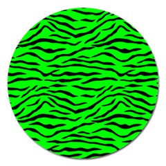 Bright Neon Green And Black Tiger Stripes  Magnet 5  (round) by PodArtist