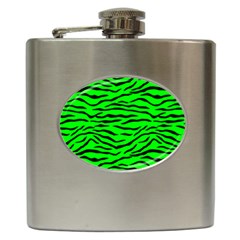 Bright Neon Green And Black Tiger Stripes  Hip Flask (6 Oz) by PodArtist