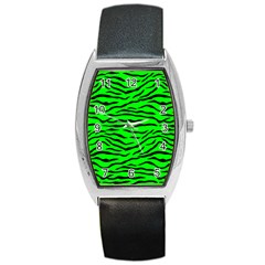 Bright Neon Green And Black Tiger Stripes  Barrel Style Metal Watch by PodArtist