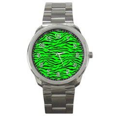 Bright Neon Green And Black Tiger Stripes  Sport Metal Watch by PodArtist