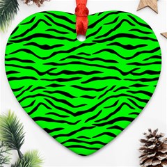 Bright Neon Green And Black Tiger Stripes  Heart Ornament (two Sides) by PodArtist