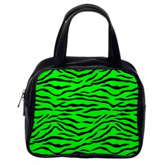 Bright Neon Green And Black Tiger Stripes  Classic Handbags (one Side) by PodArtist