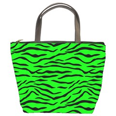 Bright Neon Green And Black Tiger Stripes  Bucket Bags by PodArtist