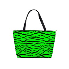 Bright Neon Green And Black Tiger Stripes  Shoulder Handbags by PodArtist