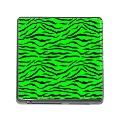 Bright Neon Green And Black Tiger Stripes  Memory Card Reader (square) by PodArtist