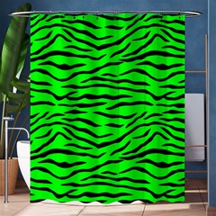 Bright Neon Green And Black Tiger Stripes  Shower Curtain 60  X 72  (medium)  by PodArtist