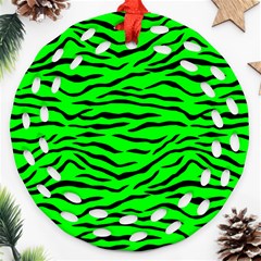 Bright Neon Green And Black Tiger Stripes  Round Filigree Ornament (two Sides) by PodArtist