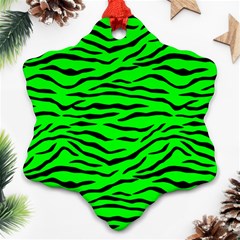 Bright Neon Green And Black Tiger Stripes  Snowflake Ornament (two Sides) by PodArtist