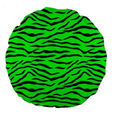 Bright Neon Green And Black Tiger Stripes  Large 18  Premium Round Cushions by PodArtist