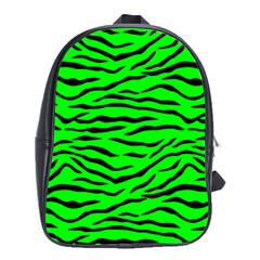 Bright Neon Green And Black Tiger Stripes  School Bag (xl) by PodArtist