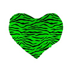 Bright Neon Green And Black Tiger Stripes  Standard 16  Premium Heart Shape Cushions