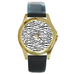 Black And White Tiger Stripes Round Gold Metal Watch by PodArtist